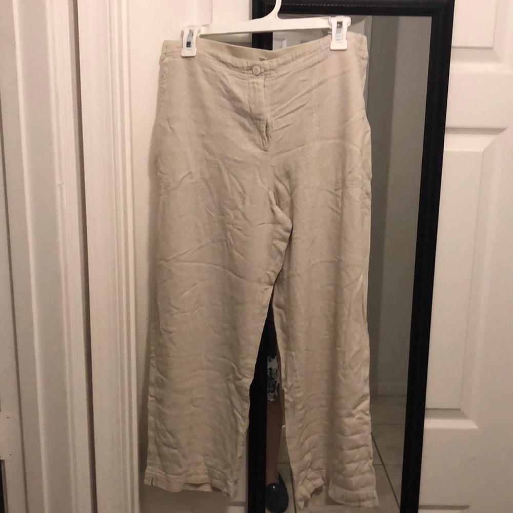 J jill Size M textured linen rayon wide leg capris pants pull on VGC pockets